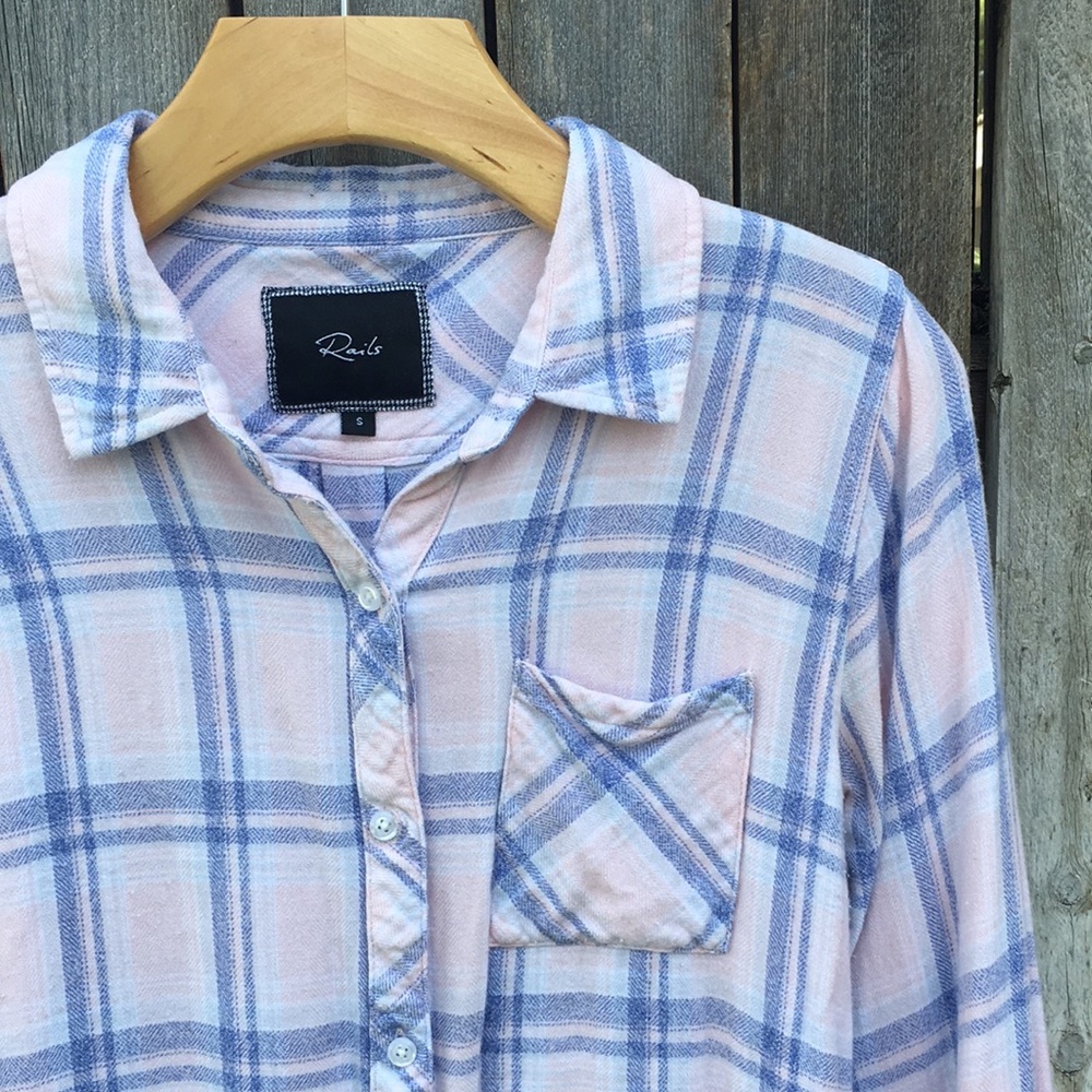 Rails Hunter Plaid Flannel Shirt Rayon Pink Blue S - Picture 4 of 16